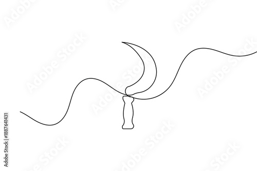 Sickle icon in a continuous one line drawing and minimalist style isolated outline vector illustration
