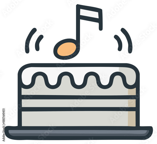 Celebration cake with musical note and sound waves