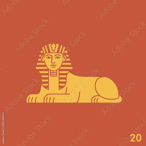 Illustration of a reclining Egyptian sphinx with a striped headdress.