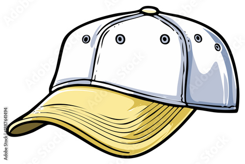 Vector illustration of a classic baseball cap with white crown and yellow brim