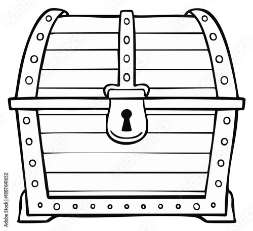 Cartoon illustration of a treasure chest, black and white outline