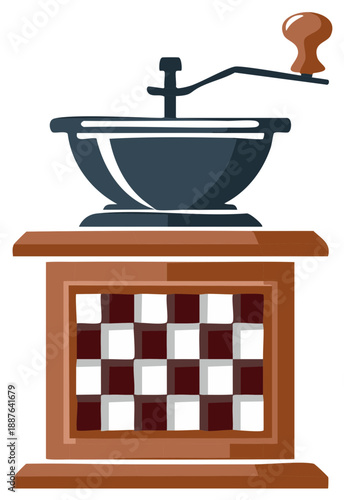 Vintage Wooden Coffee Grinder with Drawer and Crank