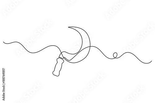 Sickle icon in a continuous one line drawing and minimalist style isolated outline vector illustration