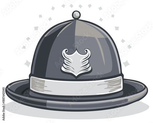 Cartoon Illustration of a Custodian Helmet with Silver Crest and Subtle Sparkle
