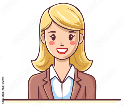 Cartoon illustration of a cheerful blonde professional woman smiling.