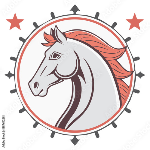 Majestic Horse Head Illustration in a Compass Rose with Stars for Nautical or Circus Branding