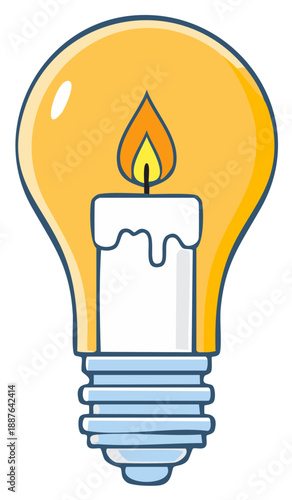 Illustration of a light bulb with a lit candle inside representing inspiration and bright ideas