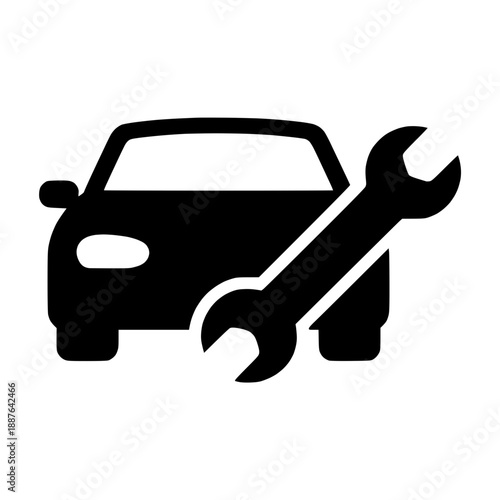 Car repair service icon with vehicle and wrench tool
