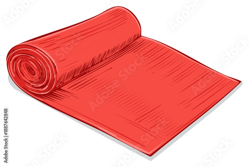 Red rolled yoga or exercise mat illustration for fitness and wellbeing concepts
