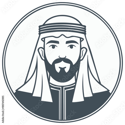 Stylized Portrait of a Man Wearing Traditional Middle Eastern Headdress and Robe