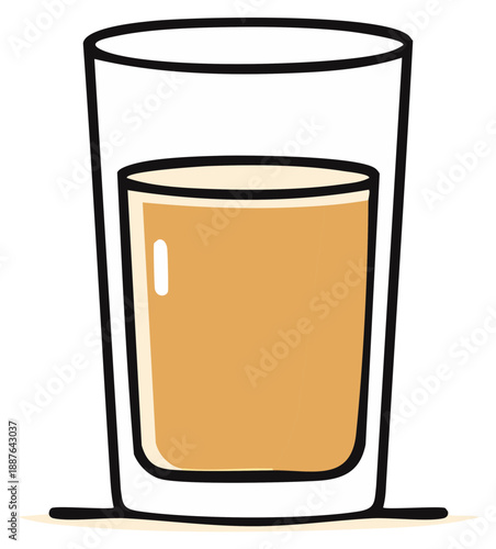 Illustration of a glass with orange beverage with black outline