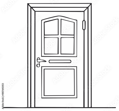Front Entrance Sketch Classic Wooden Door Hand Drawn Line Art Illustration