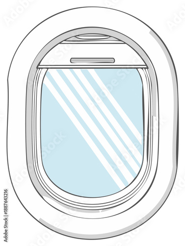 Illustration of an airplane window with blue sky view inside a modern aircraft