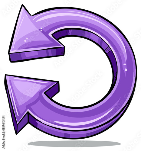 Dynamic 3D purple circular arrow symbol for reload refresh and cycle concepts illustration