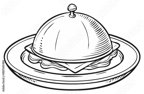 Classic Food Cloche Revealing a Delicious Sandwich Served on a Plate in Sketchy Style
