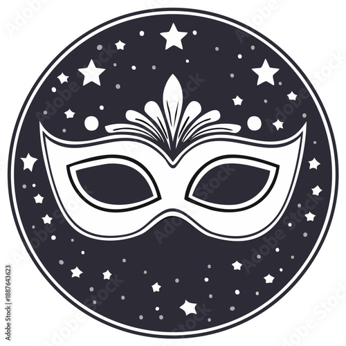 Elegant White Masquerade Mask with Stars and Sparkles Festive Celebration Symbol