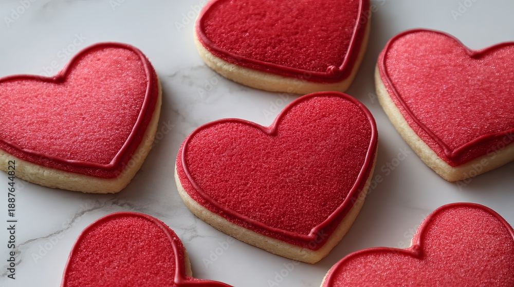 Obraz premium Red heart shaped sugar cookies for valentine treats