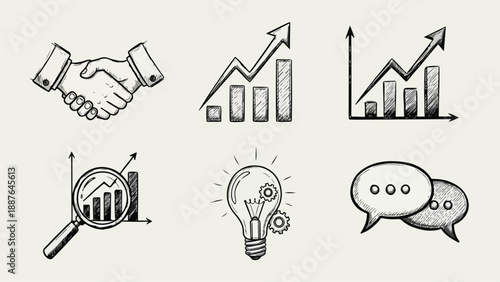 Hand-drawn business concept icons for strategic success