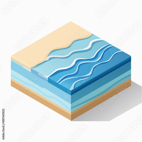 Cross section of a beach and ocean layers.