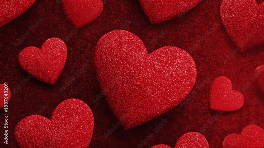 Obraz premium Romantic valentine’s day red hearts wide banner background