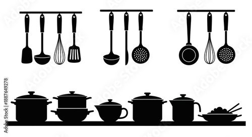 Kitchen Utensils and Cookware Silhouettes.