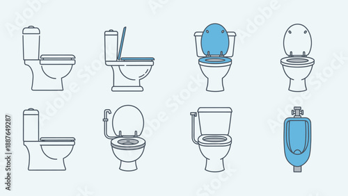 Collection of modern toilet and urinal icons.