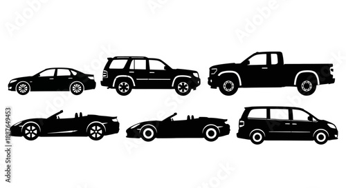 Collection of Silhouetted Vehicles on White Background.