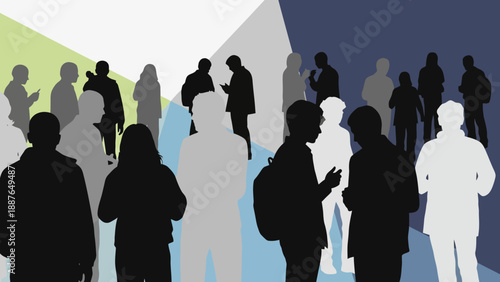 Diverse Group of People Silhouettes Standing Together.