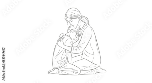 Mother comforting her child with a gentle embrace.