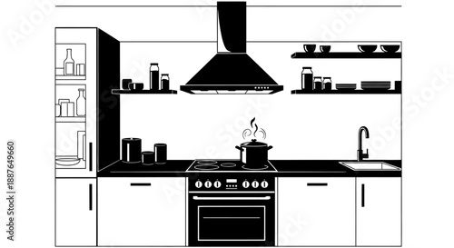 Modern Kitchen Interior Design Illustration.