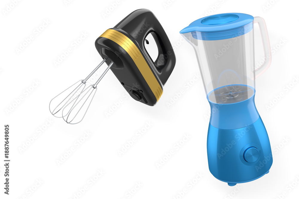 © boule1301 - Modern kitchen hand mixer and blender isolated on white background, symbolizing stylish and efficient food preparation