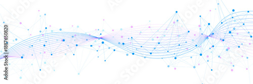 Colorful plexus or connecting dots lines with wavy lines on white background. Design for connection technology, science, medicine and health care concept. Vector
