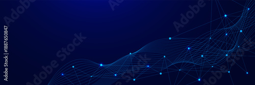 Digital network connection with connecting the dots lines or plexus and wavy lines. Futuristi big data visualization. Design for innovation, science and technology. Vector