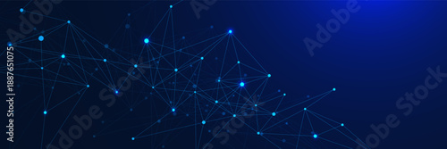 Glowing plexus or connecting the dots and lines on dark blue background. Futuristic network connection, big data visualization. Design for science and technology. Vector