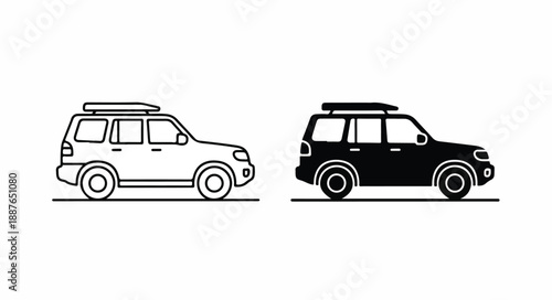 Line art illustration of two SUVs in white and black side by side on a clean white background with simple lines and minimal details.