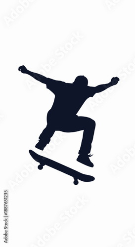 Full body silhouette of skater performing high jump trick