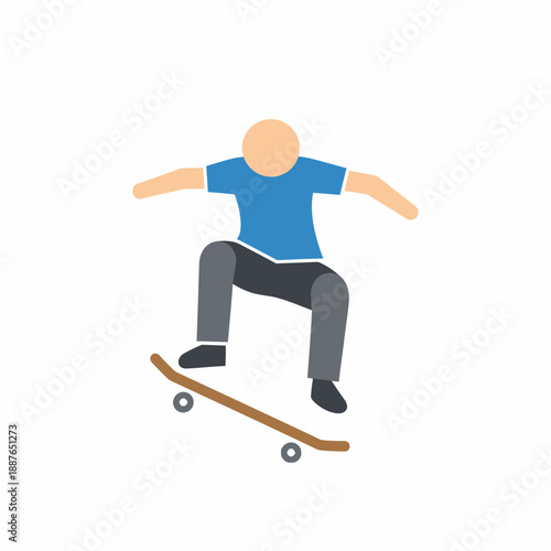 Simple flat vector icon of skateboarder jumping in mid air