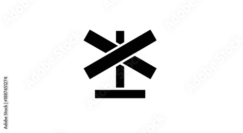 Black railroad crossing sign symbol isolated on white background.