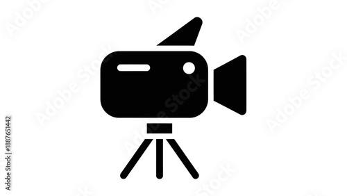 Black silhouette of a video camera on a tripod.