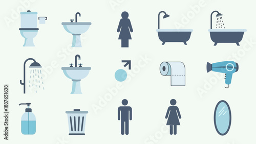 Collection of Bathroom Icons and Symbols.