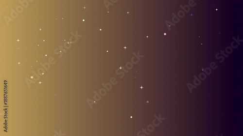Abstract shimmering background with a luxurious golden to deep purple gradient, adorned with scattered luminous particles creating a captivating bokeh effect