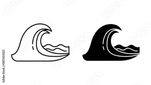 Black and White Wave Icons with Simple Outline and Solid Fill
