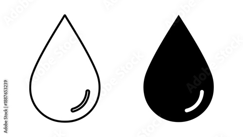 Outline and Solid Water Drop Icons on White