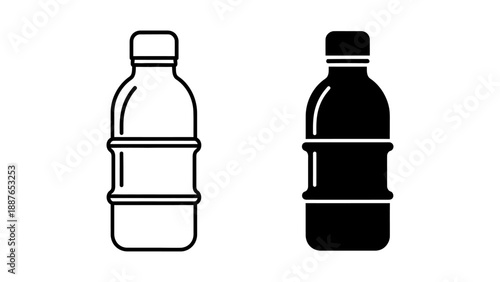 Black and White Water Bottle Icons in Outline and Glyph Styles
