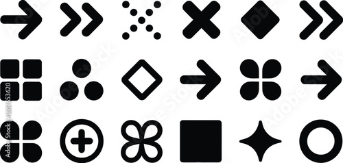 Diverse set of black graphic symbols for modern digital interface concept designs