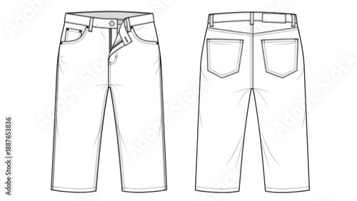 Fotografia Detailed illustration of white denim shorts from front and back views on a plain