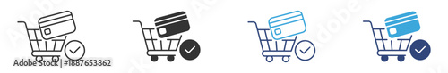 Checkout Icon set. Online Shopping Cart and Payment Confirmation Symbol. E-commerce Purchase, vector Illustration.