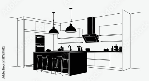 Modern Kitchen Interior Design Sketch.