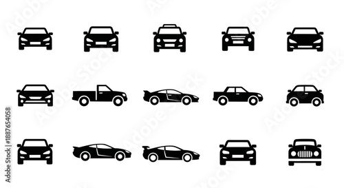 Collection of Car Icons and Silhouettes.