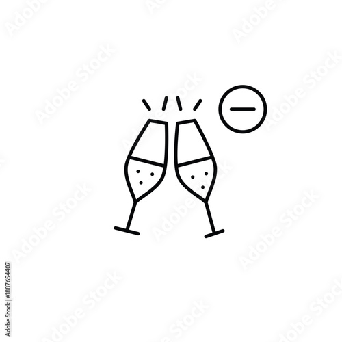Champagne toasting and minus. Party event cancelled. Pixel perfect, editable stroke vector icon